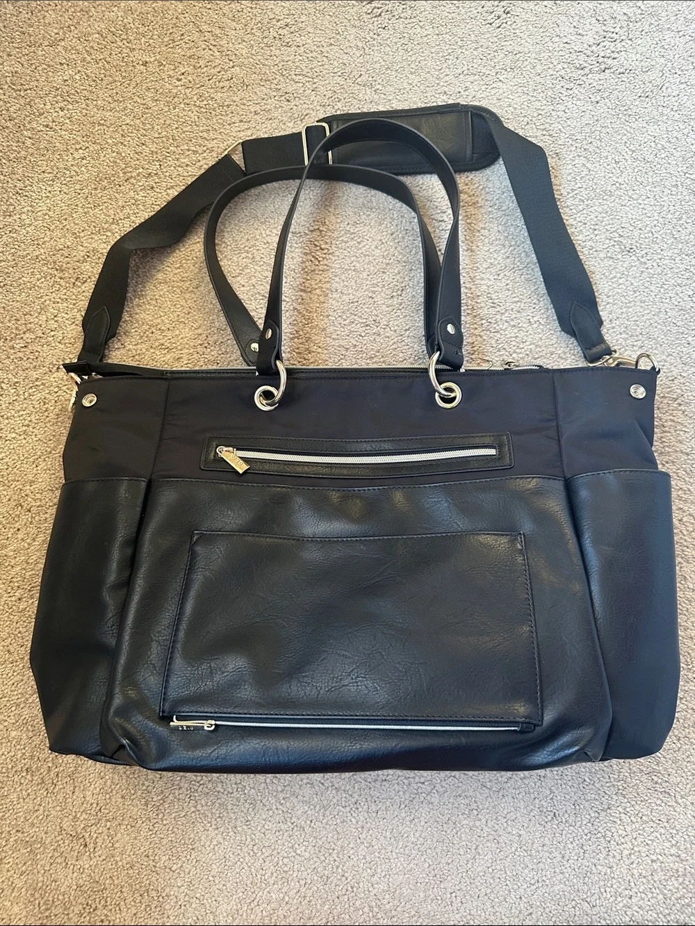 BEIS Diaper Tote in Black with Chain Strap Add-On- NWOT